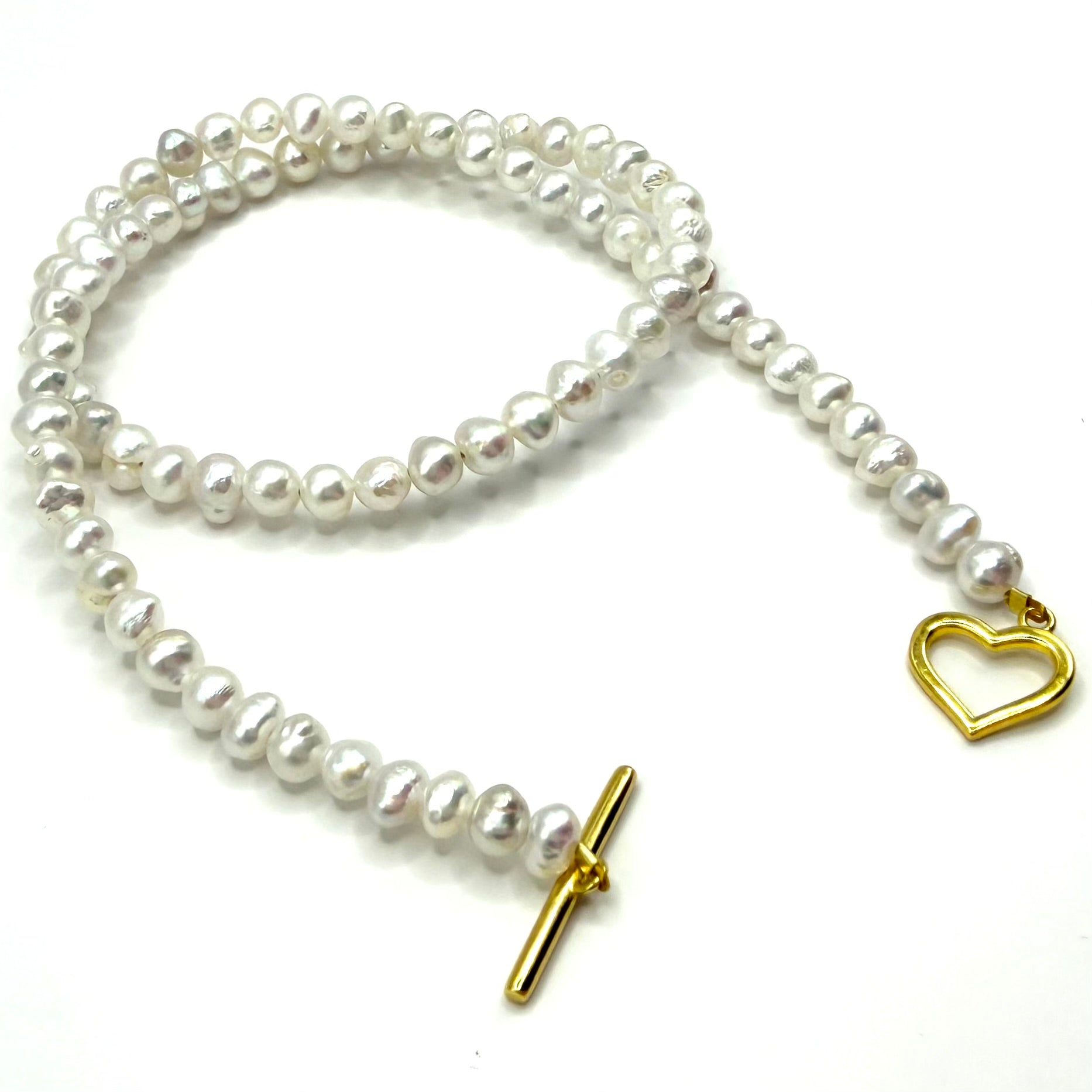 Colier perle inimă gold -Dinuzete 035