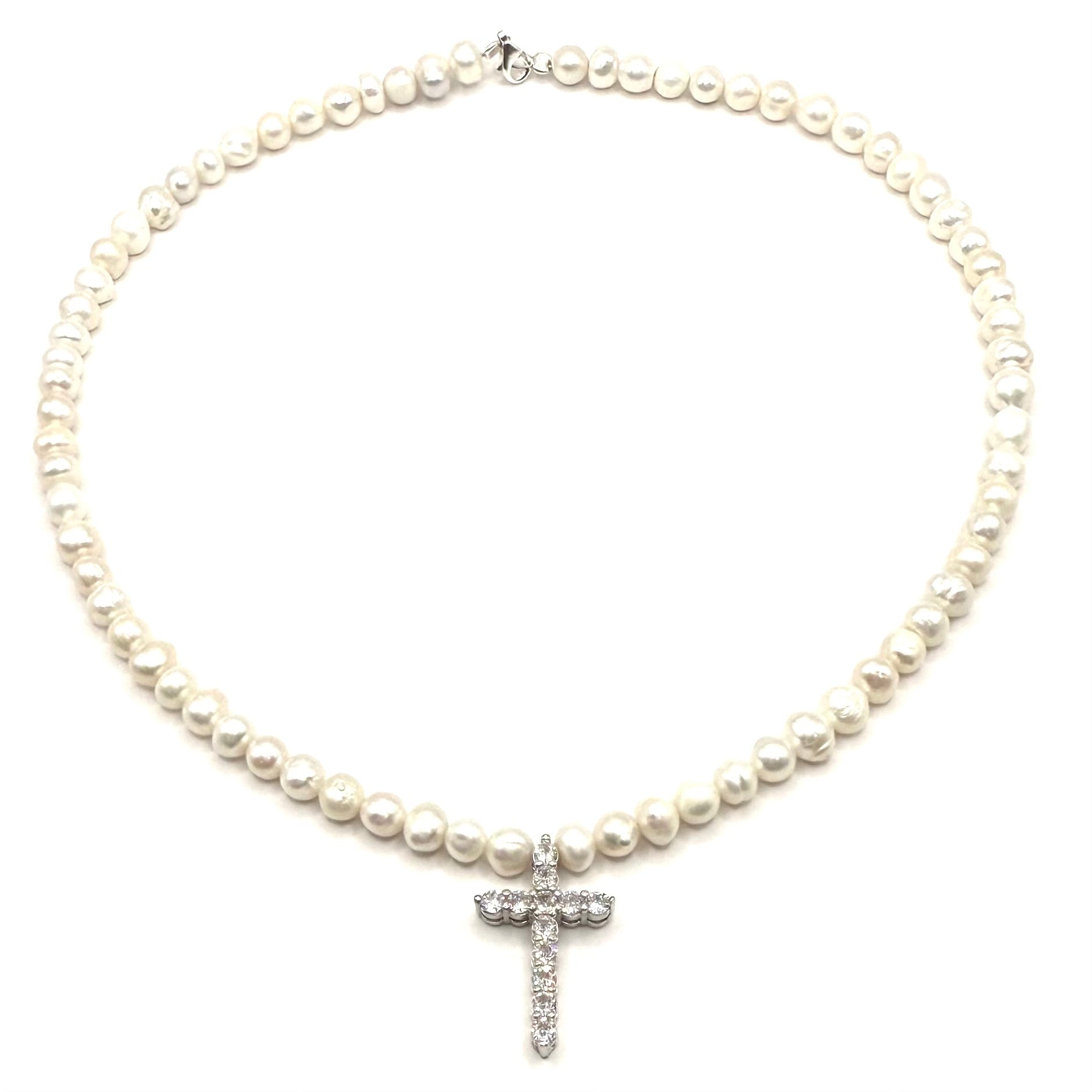 Colier cruce Ag perle - Dinuzete